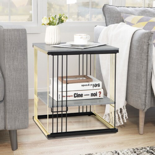 2PCS 2-tier Side End Coffee Table Square Nightstand for Living Room Bedroom Perspective: bottom
