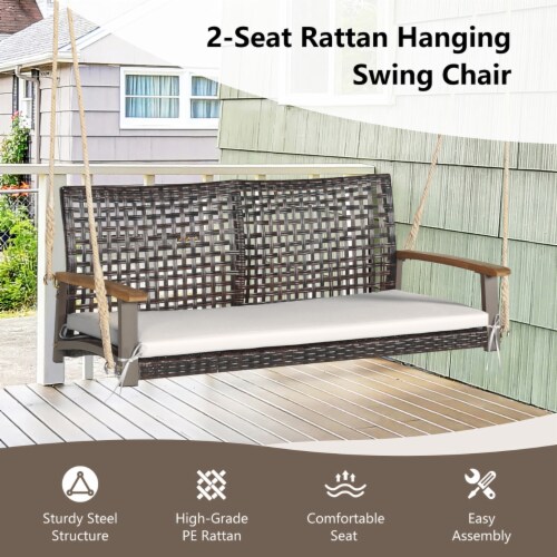 Hanging Rattan Swing Chair with Seat Cushion