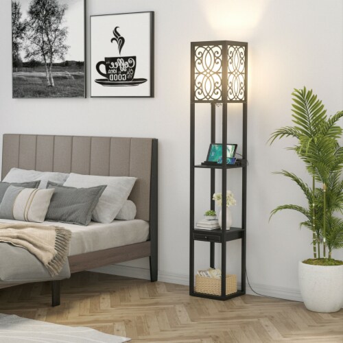 Modern Standing Shelf Floor Lamp w 1 Power Outlet and 2 USB Ports for Living Room 1 unit Kroger