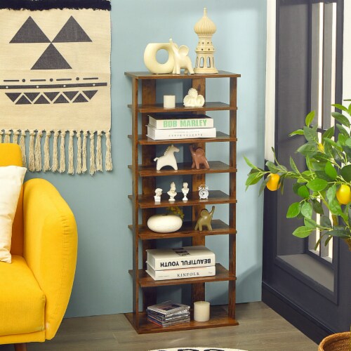 Gymax Patented 7-Tier Double Shoe Rack Free Standing Shelf Storage