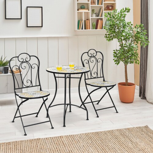 3PCS Mosaic Patio Bistro Set Conversation Set w Round Table