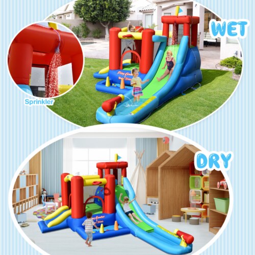 Gymax Kids Inflatable Bounce House Castle 9 in 1 Water Slide Park Without Blower Perspective: bottom