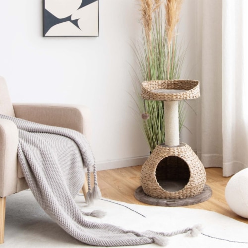 Gymax 28'' Hand-Made Cat Tree Tower Natural Bowl Shaped w/Perch Perspective: bottom