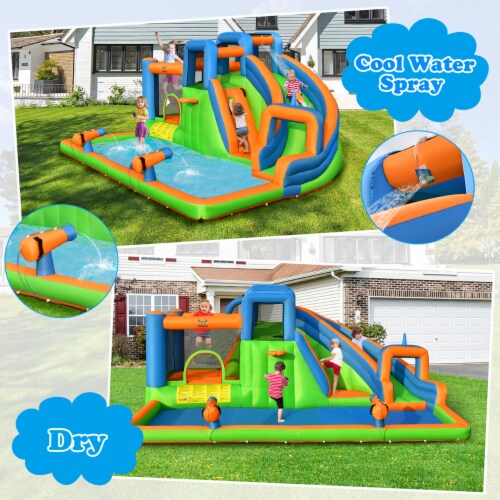 Gymax Inflatable Water Slide Giant Bounce Castle w/ Dual Climbing Walls & 735W Blower Perspective: bottom