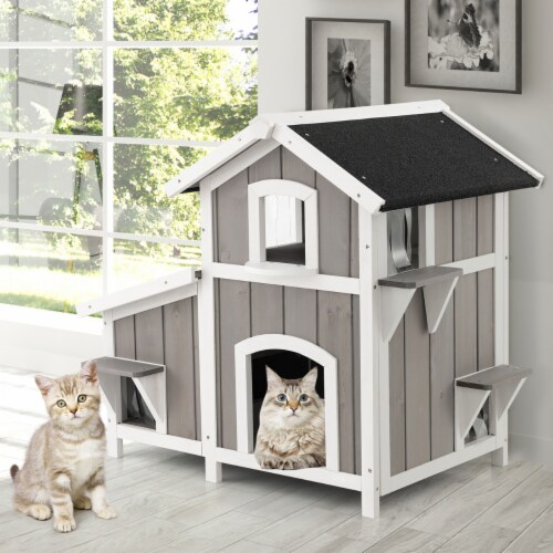 Outdoor Feral Cat House 2 Story Wooden Kitty Shelter with Escape Door 1 unit Harris Teeter