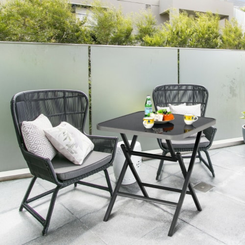 Patio Folding Square Dining Table Aluminum Frame Tempered Glass top, 1