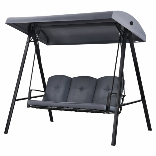 3-Person Patio Porch Swing Cushioned Outdoor Swing Chair w/ Adjustable Canopy Perspective: bottom