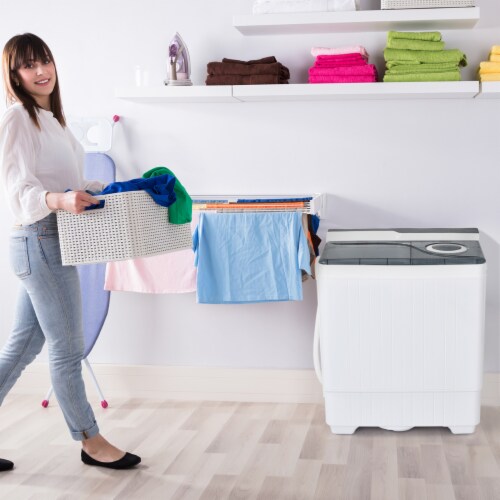 Portable Semi-automatic Washing Machine 26 lbs Twin Tub Laundry Washer Grey Perspective: bottom