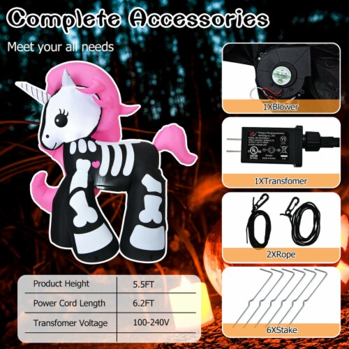 5.5ft Inflatable Skeleton Unicorn Halloween Decoration w/ Built-in LED Lights Perspective: bottom