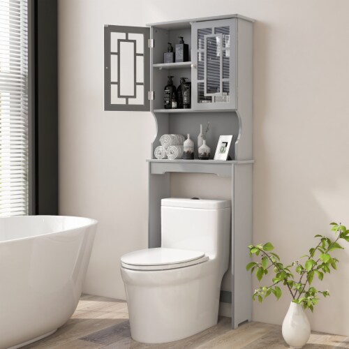 Grey Bathroom Over The Toilet Space Saver Storage Cabinet Organizer Shelf Perspective: bottom