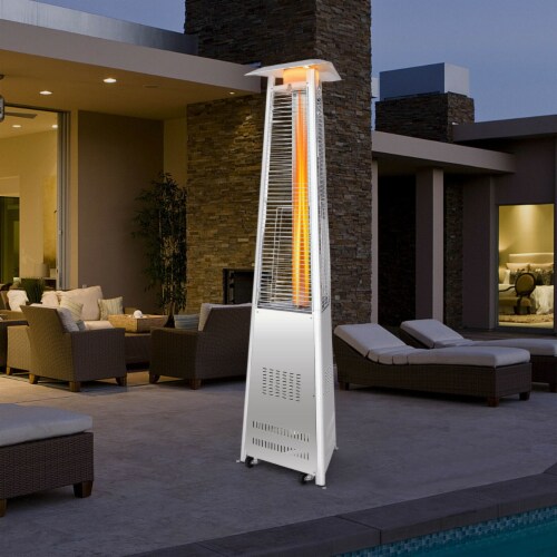 42,000 BTU Stainless Steel Pyramid Patio Heater Glass Tube Flame W/ Wheels Perspective: bottom
