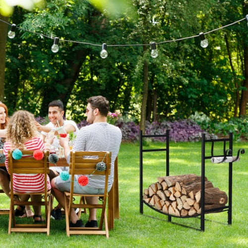 33'' Firewood Rack W/ Removable Kindling Holder Steel Fireplace Wood Perspective: bottom