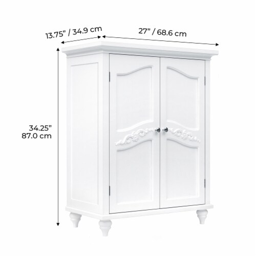 Elegant Home Fashions Wooden Bathroom Versailles Floor Storage Cabinet Space Saver, White Perspective: bottom