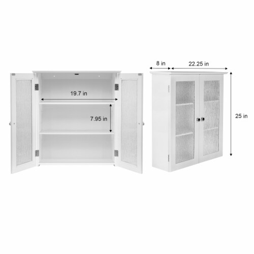 Teamson Home Bathroom Wall Storage Cabinet Space Saver w/ 3 Shelves White Perspective: bottom