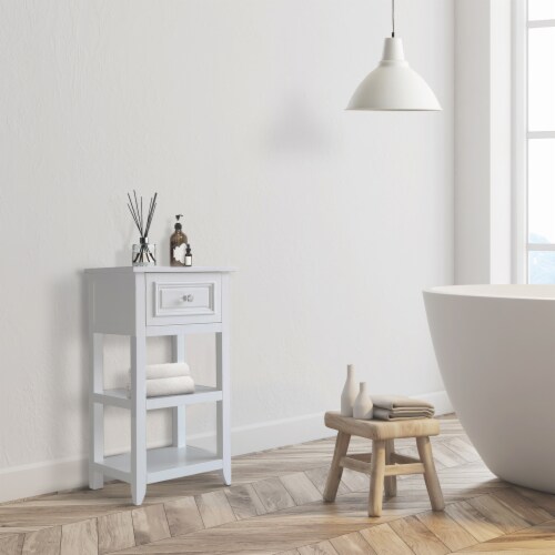 Elegant Home Fashions Wooden Bathroom Floor Storage Cabinet Space Saver Organizer, White Perspective: bottom