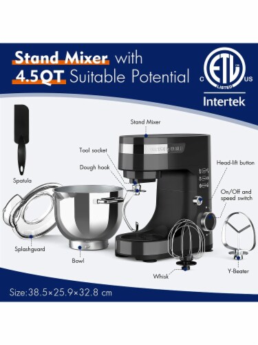 Whall Kinfai Electric Kitchen Stand Mixer Machine with 4.5 Quart Bowl, Black Perspective: bottom