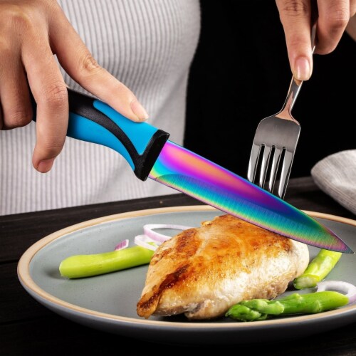 Silislick Stainless Steel Steak Knife Set Of 6 - Rainbow Iridescent ...