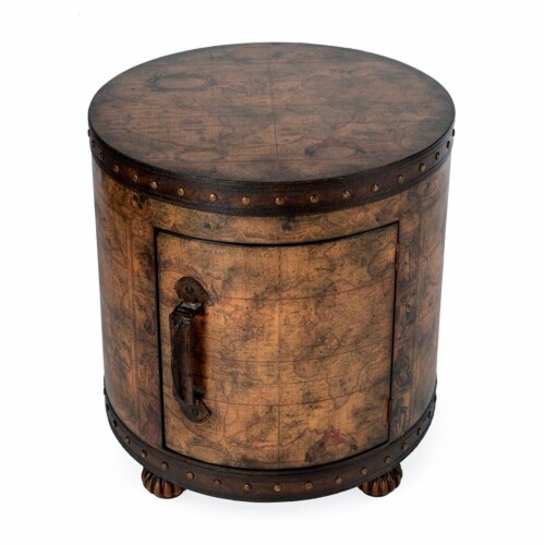 Beaumont Lane Round Traditional Wood Duffel End Table in Brown Perspective: bottom