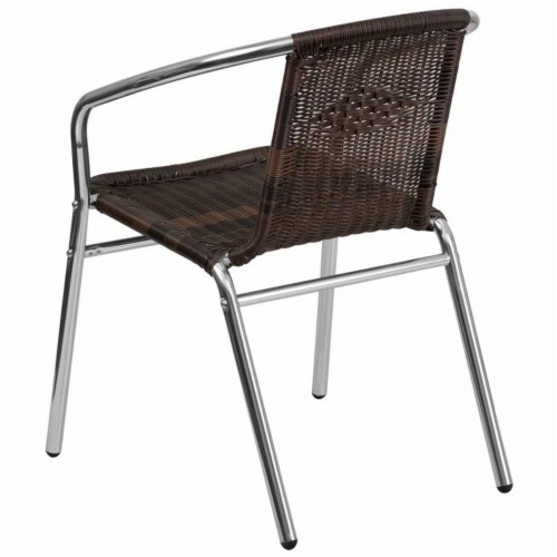 Bowery Hill Aluminum Rattan Dining Chair in Dark Brown Perspective: bottom