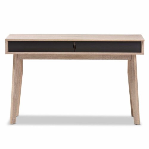 Hawthorne Collection 2 Drawer Wood Study Desk in Light Brown and Gray Perspective: bottom