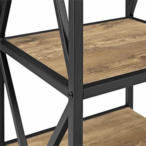 Pemberly Row 4 Shelf Metal and Wood Bookcase in Barnwood Perspective: bottom