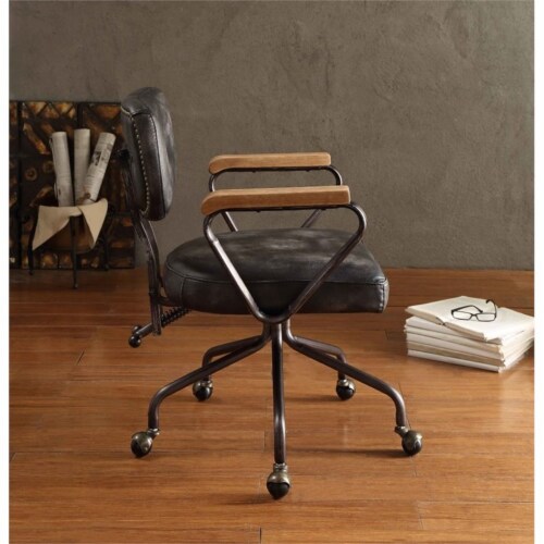 Bowery Hill Leather Swivel Office Chair in Vintage Black Perspective: bottom
