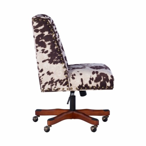 Riverbay Furniture Transitional Fabric Armless Cow Print Office Chair in Brown Perspective: bottom