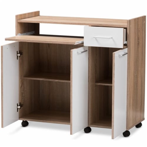 Baxton Studio Charmain Modern and Contemporary Light Oak and White Finish Kitchen Cabinet