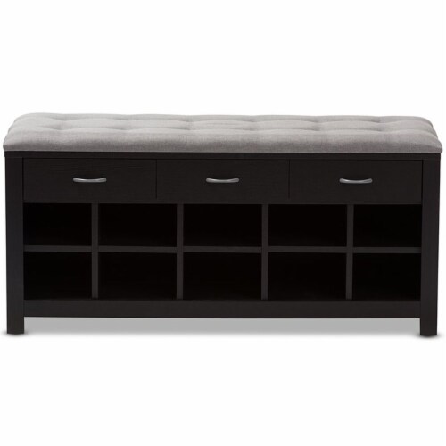 Baxton Studio 10 Cubby Upholstered Shoe Storage Bench in Gray Perspective: bottom