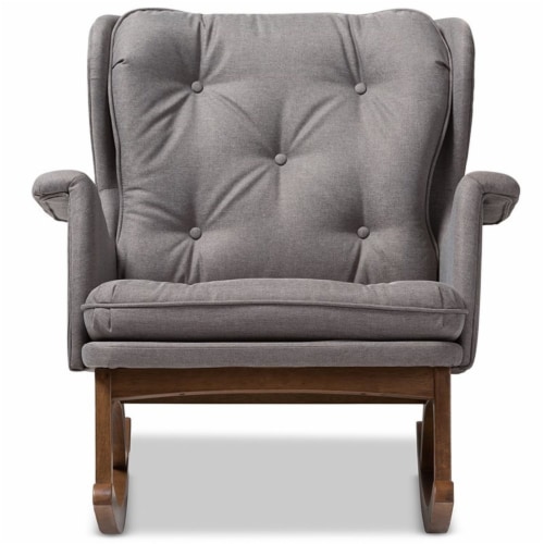 Baxton Studio Maggie Tufted Rocker in Gray and Walnut Perspective: bottom