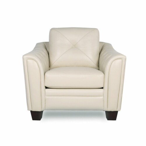 Maklaine Tufted Leather Accent Chair In Ivory 1 Metro Market