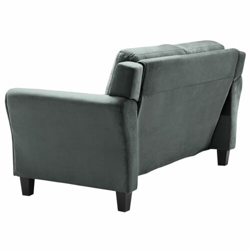 Bowery Hill 18.5 Contemporary Microfiber Loveseat Couch in Dark Gray Perspective: bottom