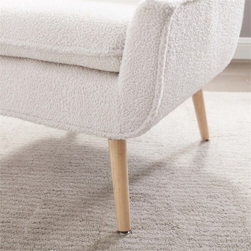 Riverbay Furniture Wood Upholstered Sherpa Accent Chair in Natural Perspective: bottom