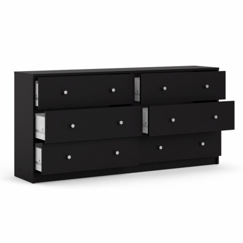 Levan Home Contemporary Wide 6 Drawer Double Bedroom Dresser in Black Perspective: bottom
