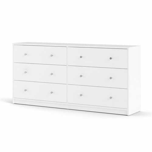 Levan Home Contemporary Wide 6 Drawer Double Bedroom Dresser in White Perspective: bottom