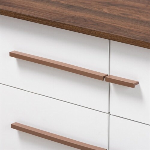 Levan Home Mette Mid-Century 6-Drawer Wood Dresser in White and Walnut Perspective: bottom