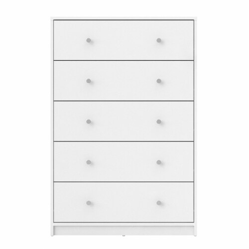 Levan Home Contemporary 5 Drawer Engineered Wood Chest/Bedroom Dresser in White Perspective: bottom