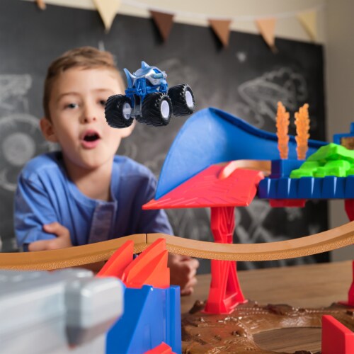 Monster Jam Supercharge Speedway & Monster Trucks Light Up World Finals Track Playset Perspective: bottom