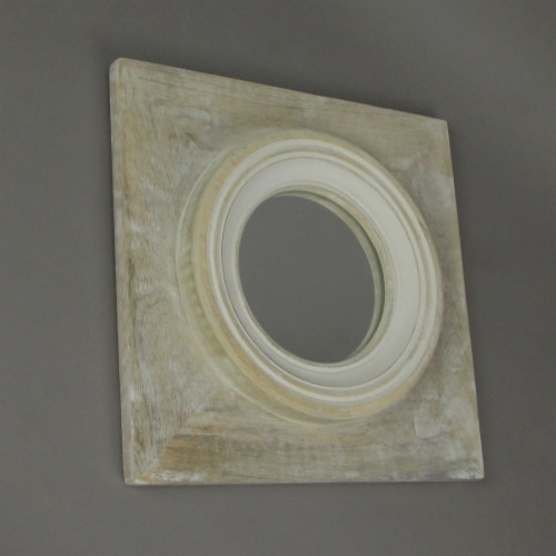 Set of 3 Natural Wood Framed Porthole Style Wall Mirrors 12 Inches Square Perspective: bottom