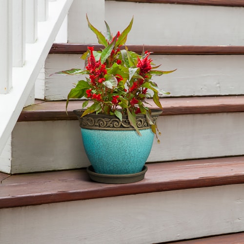 Southern Patio Cadiz 8 Diameter Crackled Ceramic Planter Pot with Saucer, Teal Perspective: bottom