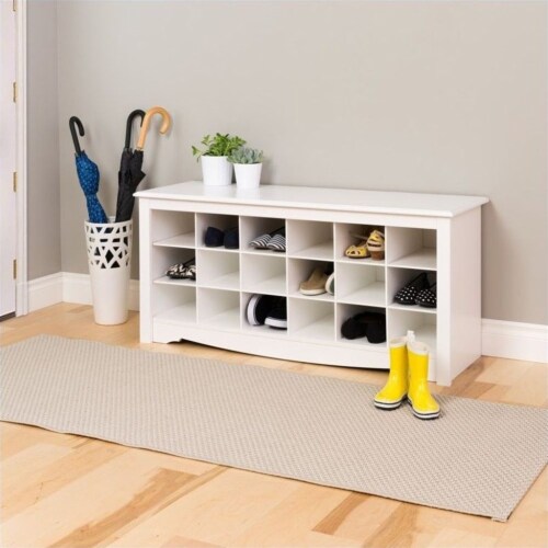 Atlin Designs 18 Cubby Shoe Storage Bench in White 1 Fry s Food Stores