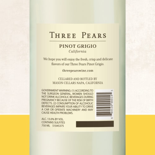 Three Pears Pinot Grigio California White Wine 750 ml Perspective: bottom