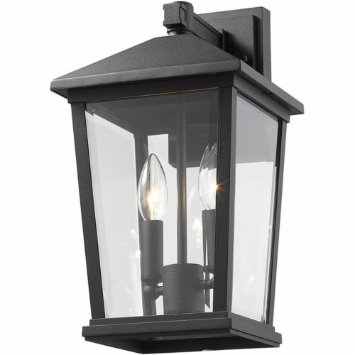 Z-Lite Beacon 2 Light 15  Clear Glass Aluminum Outdoor Wall Sconce in Black Perspective: bottom