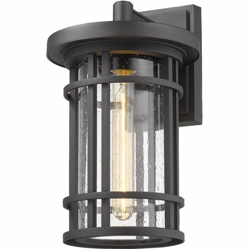 Z-Lite Jordan 14  Seedy Glass Aluminum Outdoor Wall Sconce in Black Perspective: bottom