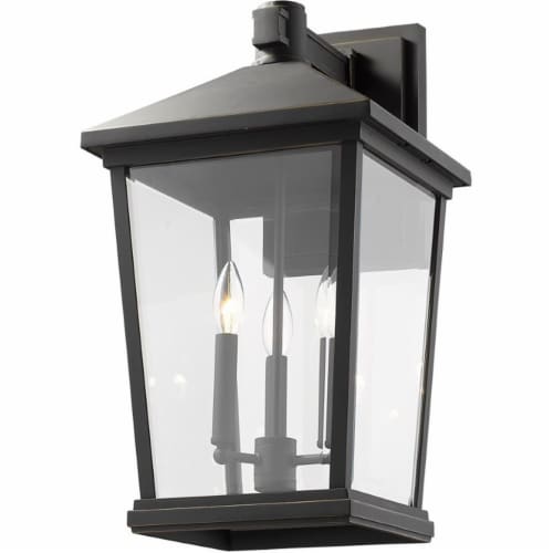 Z-Lite Beacon 3 Light 23  Clear Glass Aluminum Outdoor Wall Sconce in Bronze Perspective: bottom