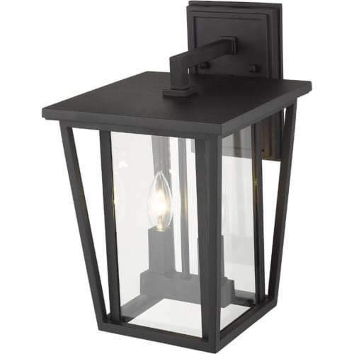Z-Lite Seoul 2 Light 15  Clear Glass Aluminum Outdoor Wall Sconce in Black Perspective: bottom