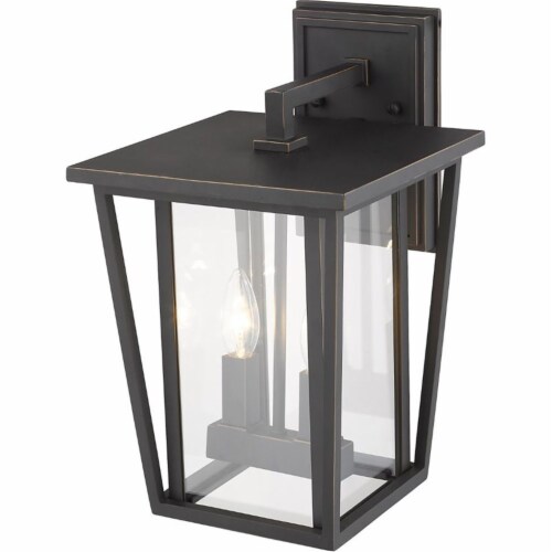 Z-Lite Seoul 2 Light 15  Clear Glass Aluminum Outdoor Wall Sconce in Bronze Perspective: bottom