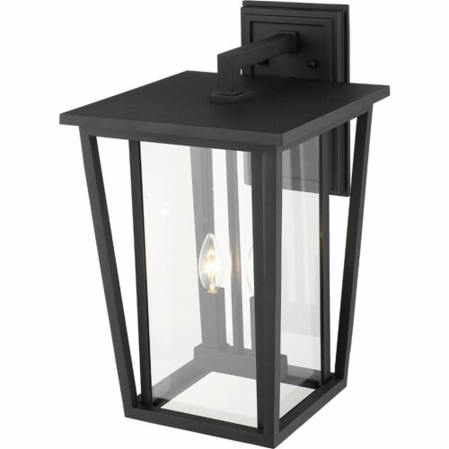 Z-Lite Seoul 2 Light 19  Clear Glass Aluminum Outdoor Wall Sconce in Black Perspective: bottom