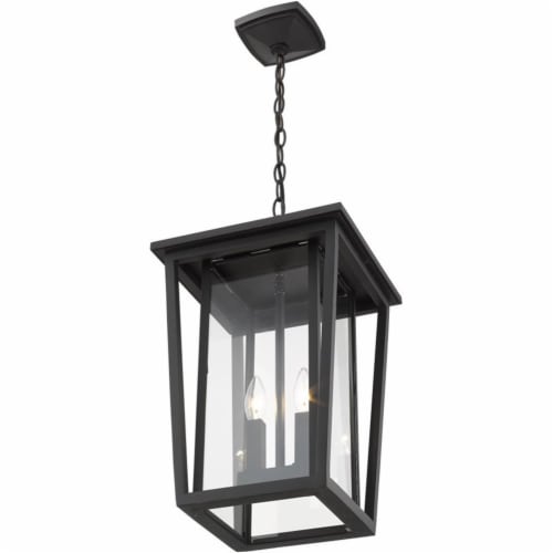Z-Lite Seoul 2 Light Clear Glass Aluminum Outdoor Chain Mounted Pendant in Black Perspective: bottom