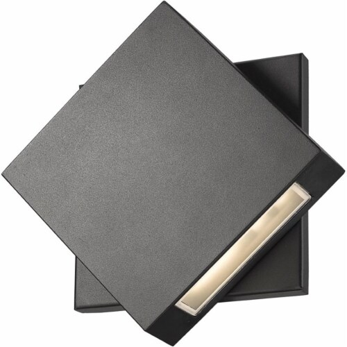 Z-Lite Quadrate 9  Sand Blast Glass Aluminum Outdoor LED Wall Sconce in Black Perspective: bottom